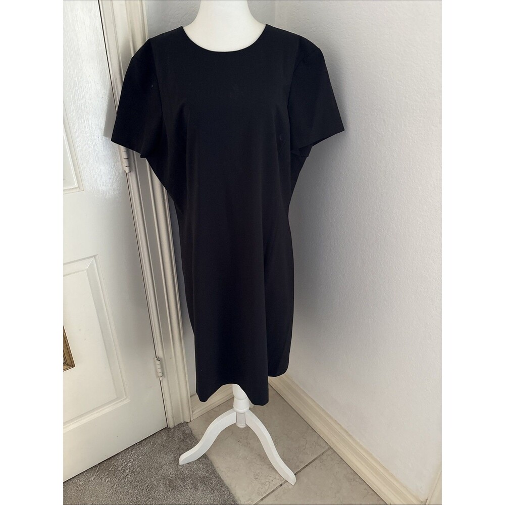NEW $245 Theory Good Collection Jatinn Traceable Wool Black Sheath Dress - 18